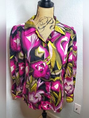 Missoni Fuchsia & Olive Abstract Print Button-Down Blouse